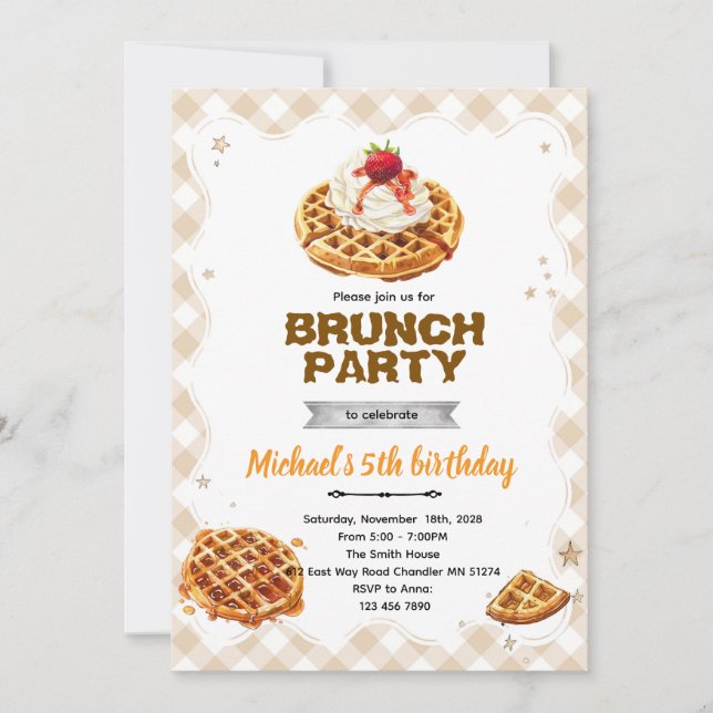 Brunch Waffles Birthday Invitation Inbjudningar (Framsida)