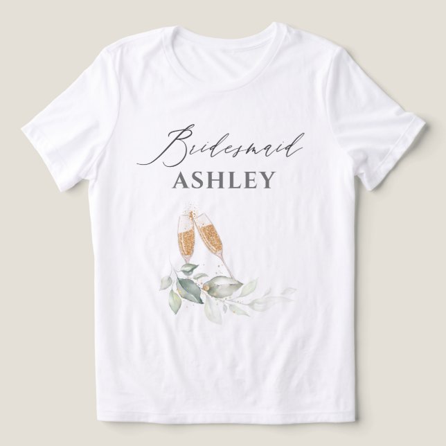 Brunch with the Bride Gold Greenery Bridesmaid T Shirt (Design Framsida)