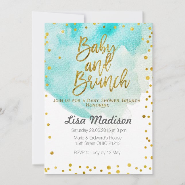 Brunchinbjudan till Blue Mint Baby Shower Inbjudningar (Framsida)
