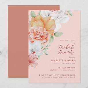 Brunchinbjudan till Coral Rosa Blommigt Möhippa Br Inbjudningar