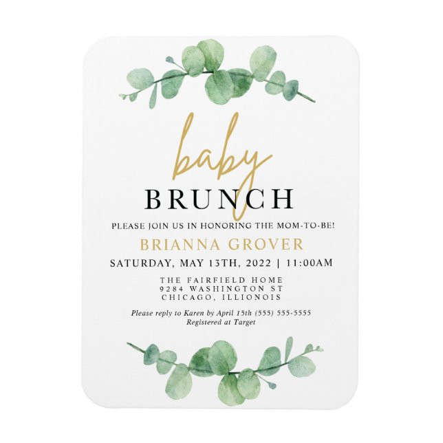 Brunchinbjudan till Eucalyptus Baby Shower Magnet (Vertikal)