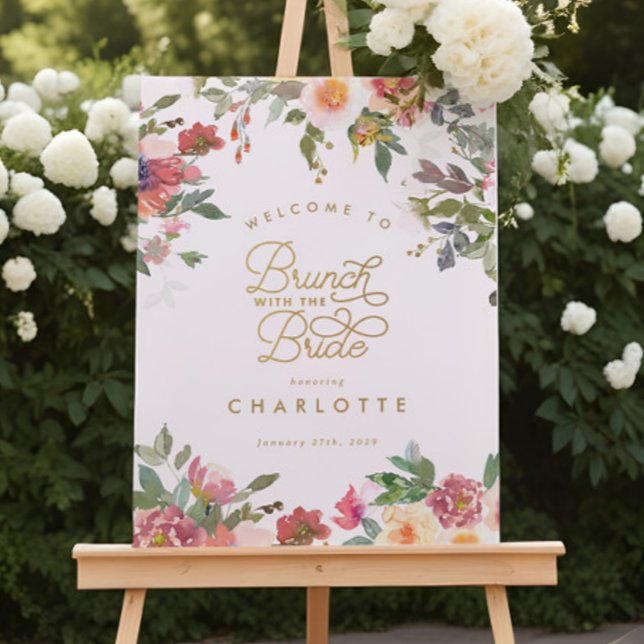 Brunchsignatur för elegant Rosa Blommigt Guld Möhi Poster (Skapare uppladdad)