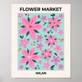Brundmarknaden Milanos Rosa och turkos Blommigt Poster