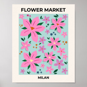 Brundmarknaden Milanos Rosa och turkos Blommigt Poster