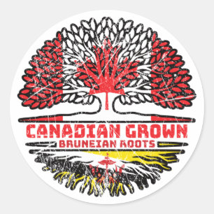 Brunei Bruneian Canadian Träd Roots Flagga Runt Klistermärke
