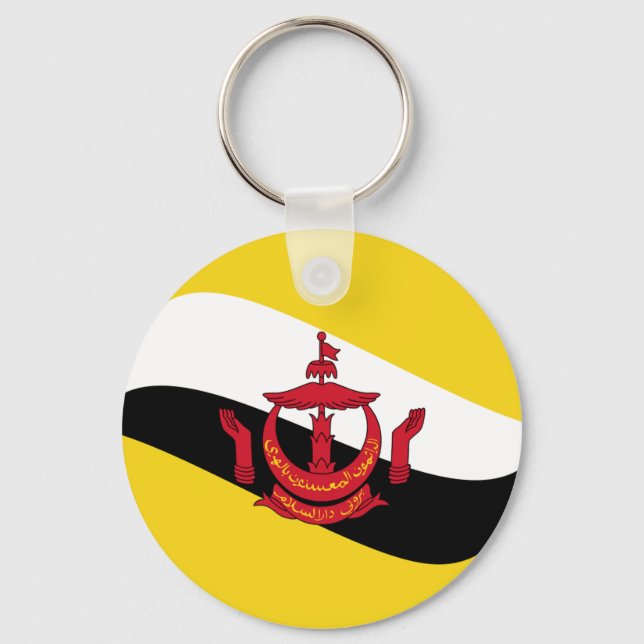 Brunei Fisheye Flagga Keychain Nyckelring (Framsida)