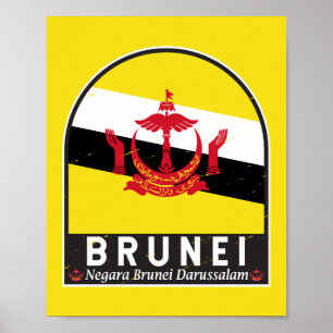 Brunei Flagga Emblem Distress Vintage Poster