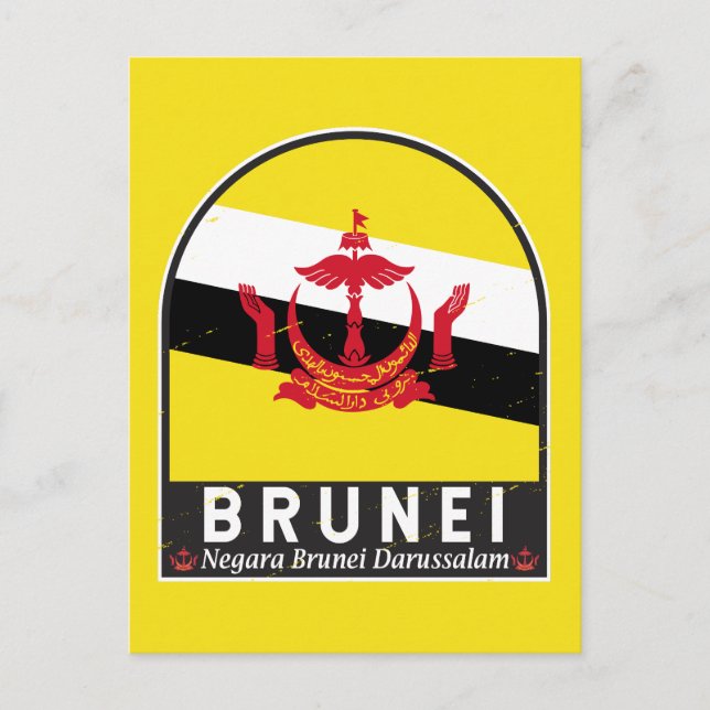 Brunei Flagga Emblem Distress Vintage Vykort (Framsida)