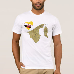 Brunei Flagga Heart och Karta T-Shirt