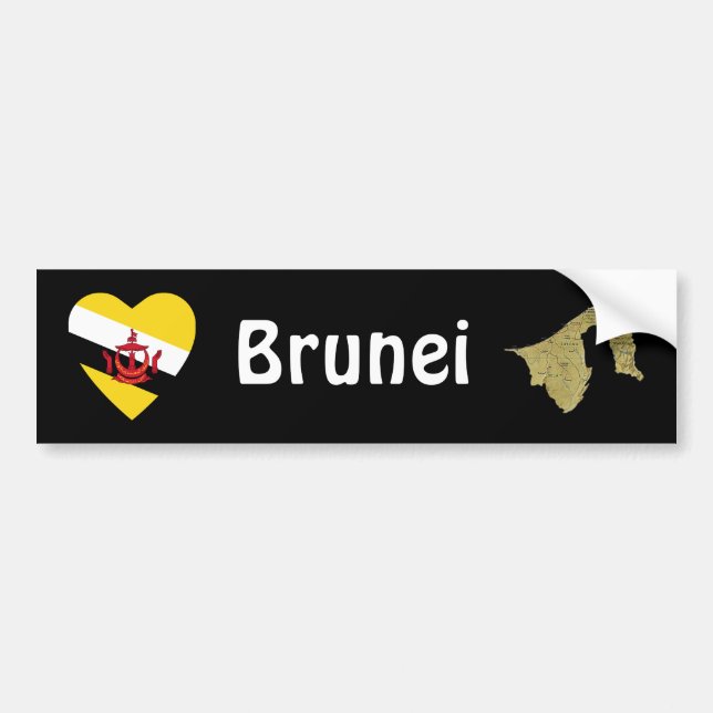 Brunei Flagga Hjärta + Kart Dekal (Framsidan)