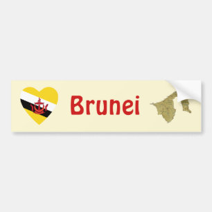 Brunei Flagga Hjärta + Karta Bildäckslapp Bildekal