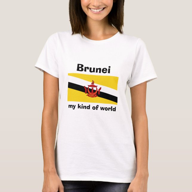 Brunei Flagga + Karta + Text T-Shirt (Framsida)