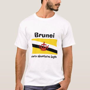 Brunei Flagga + Karta + Text T-Shirt
