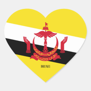 Brunei Flagga Splendid Patriotic Hjärtformat Klistermärke