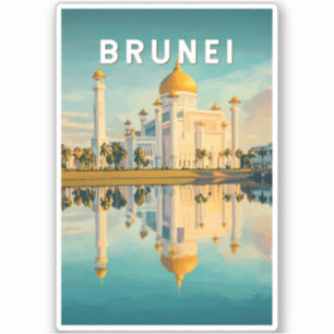 Brunei Illustration Travel Art Vintage Klistermärken
