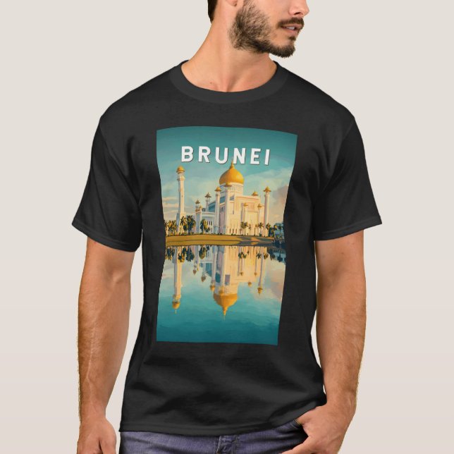 Brunei Illustration Travel Art Vintage T Shirt (Framsida)