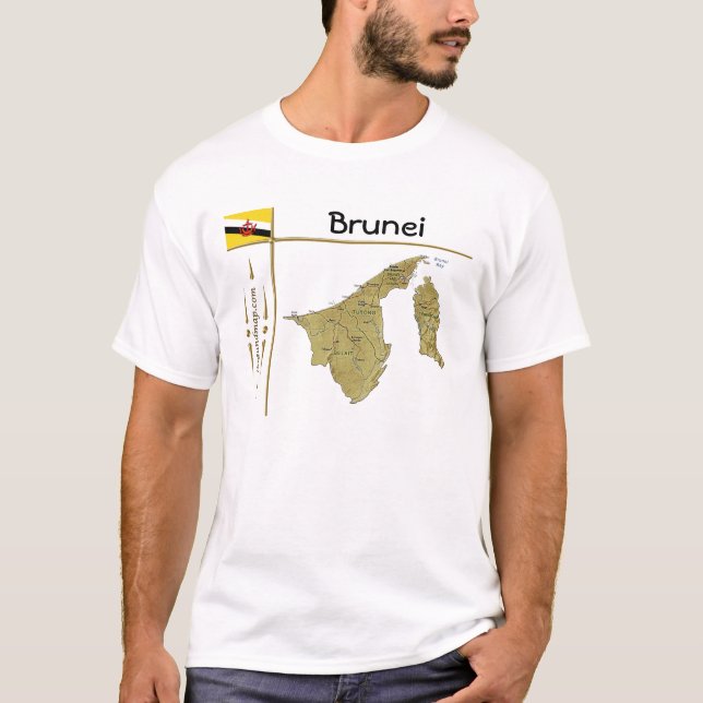 Brunei Karta + Flagga + Avdelning T-Shirt (Framsida)