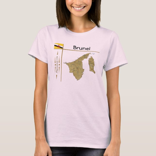 Brunei Karta + Flagga + Titel T-Shirt (Framsida)