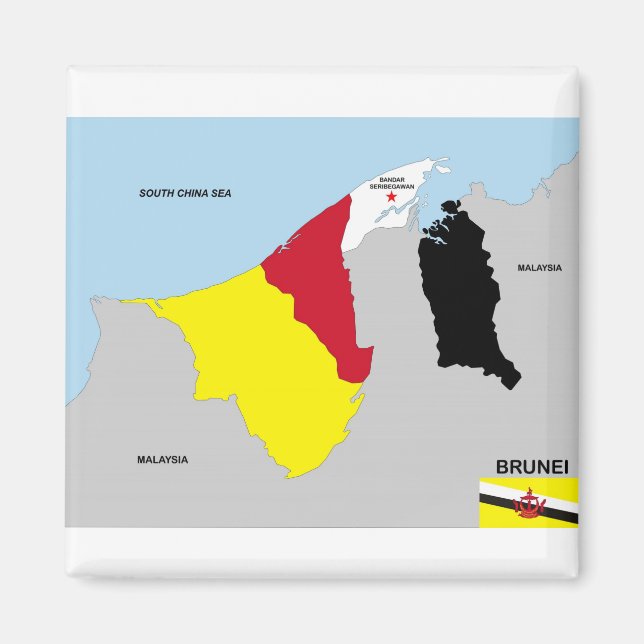 brunei land karta flagga magnet (Framsidan)