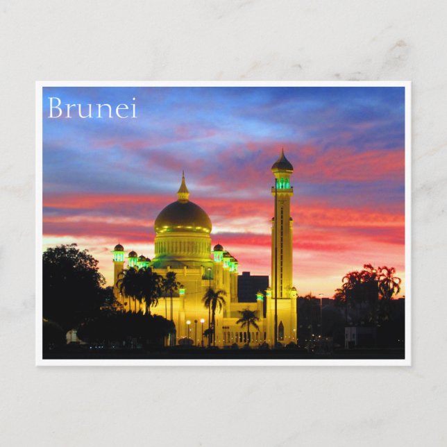Brunei moské solnedgång vykort (Framsida)