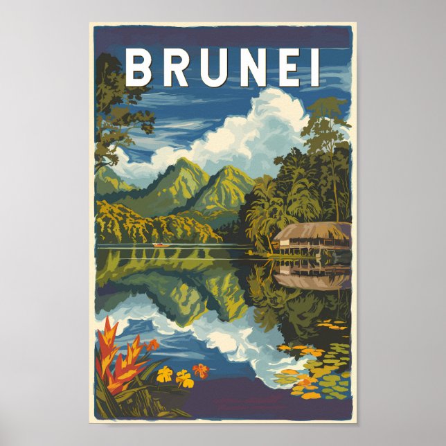 Brunei Painterly Illustration Travel Art Vintage Poster (Framsidan)