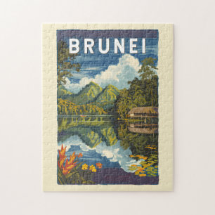 Brunei Painterly Illustration Travel Art Vintage Pussel