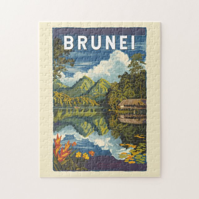 Brunei Painterly Illustration Travel Art Vintage Pussel (Vertikal)