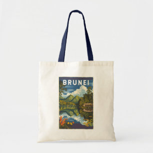 Brunei Painterly Illustration Travel Art Vintage Tygkasse