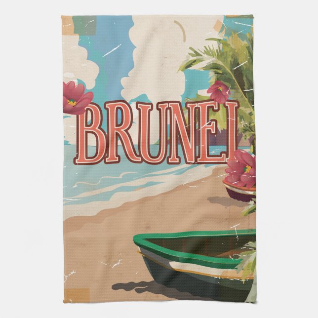 Brunei vintage reseaffisch konst. kökshandduk (Vertikal)
