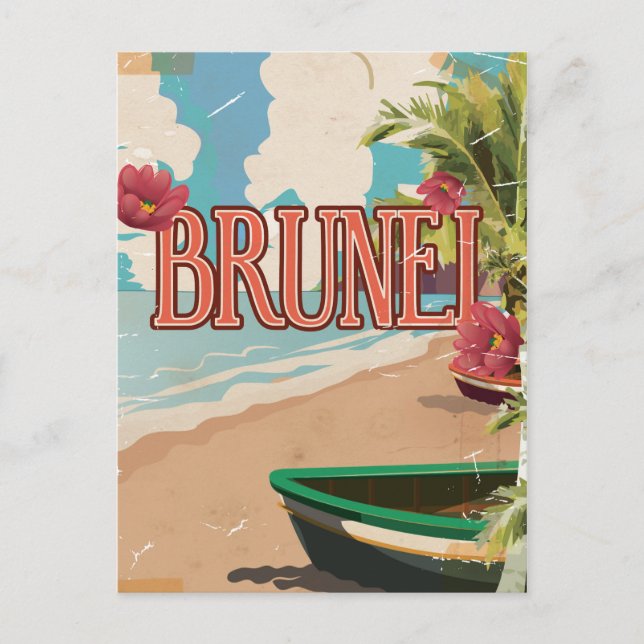 Brunei vintage reseaffisch konst. vykort (Framsida)