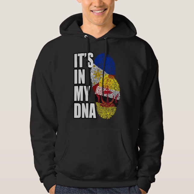 Bruneian And Filipino Mix DNA Flag Heritage Hoodie (Framsida)