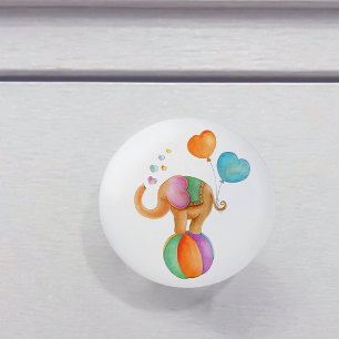 Brunelefant stollig vattenfärgscirkusdoorknopp knopp