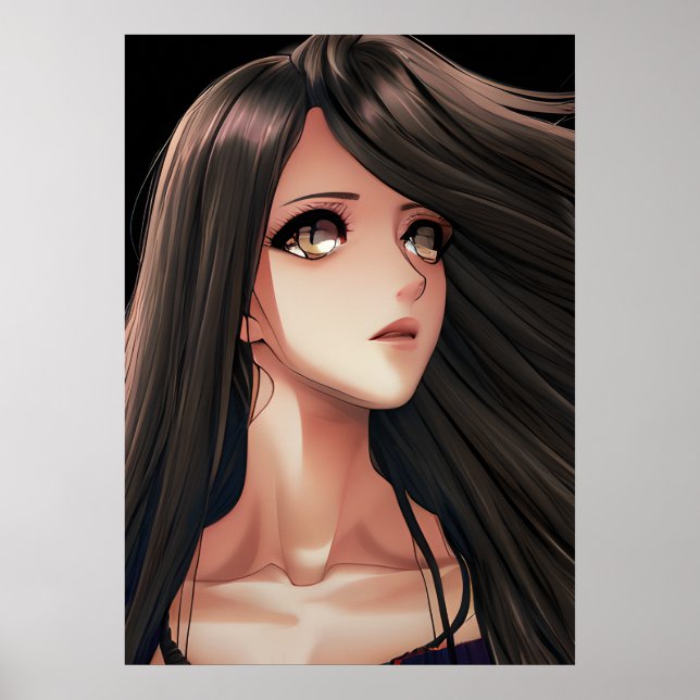Brunett Animeflicka med Bruna Ögon   Poster (Framsidan)