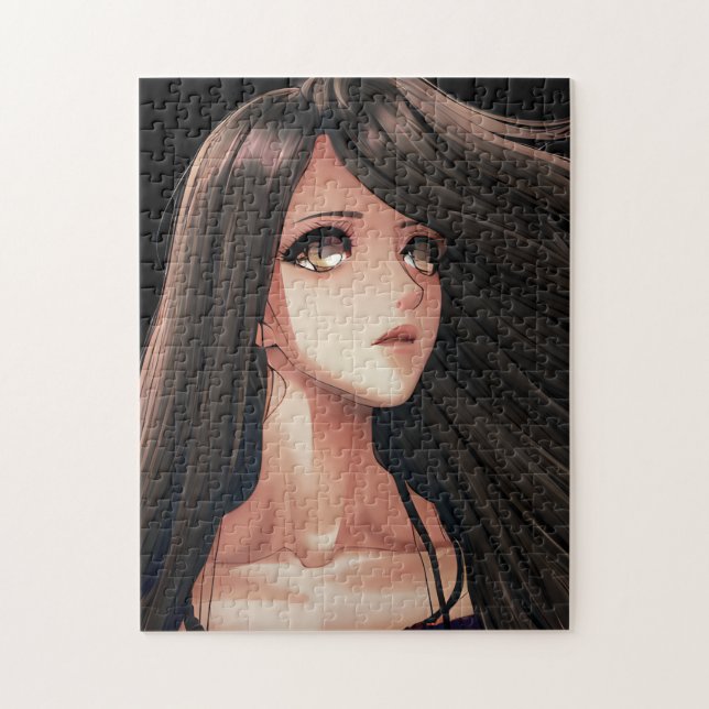 Brunett Animeflicka med Bruna Ögon   Pussel (Vertikal)