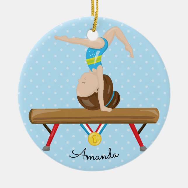Brunett gymnastiktränings julgransprydnad keramik (Framsidan)