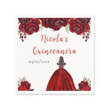 Brunett hår prinsessa röd blomster Quinceanera