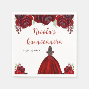 Brunett hår prinsessa röd blomster Quinceanera Pappersservett