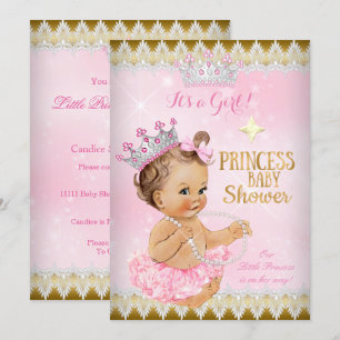 Brunett prinsessa baby shower rosa tutu guld inbjudningar