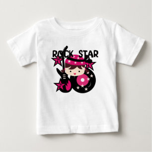Brunett Rockstjärna Flicka Baby Klänning utan Ärma Tee Shirt