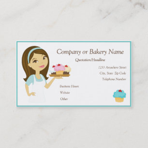 Brunette/Aqua Cupkaka Baker/Bakery 2 Affärskort Visitkort