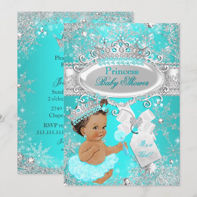 Brunette Aqua Wonderland Princess Baby Shower Inbjudningar (Fram/baksida)