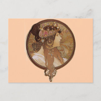 Brunette av Alphonse Mucha Vykort