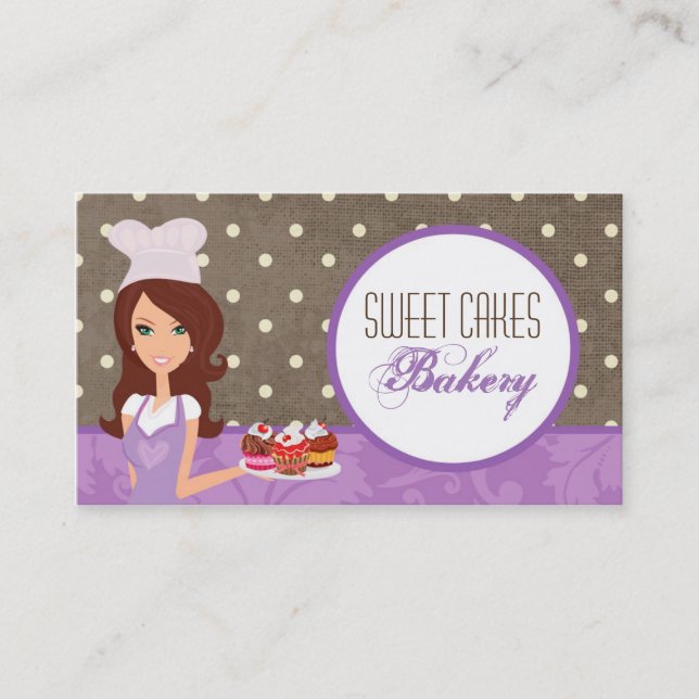 Brunette Baker Lila Brow Kopp Cakes Affärskort Visitkort (Framsida)