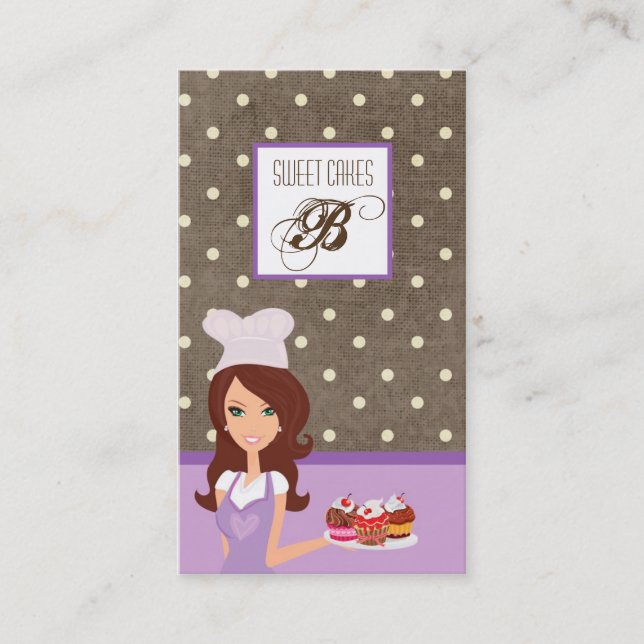 Brunette Baker Lila Brow Kopp Cakes Affärskort Visitkort (Framsida)