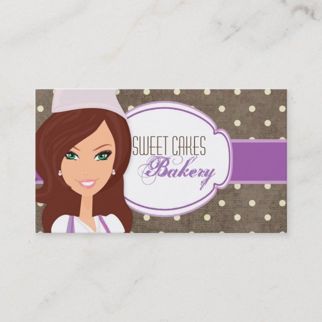 Brunette Baker Lila Brow Kopp Cakes Affärskort Visitkort (Framsida)