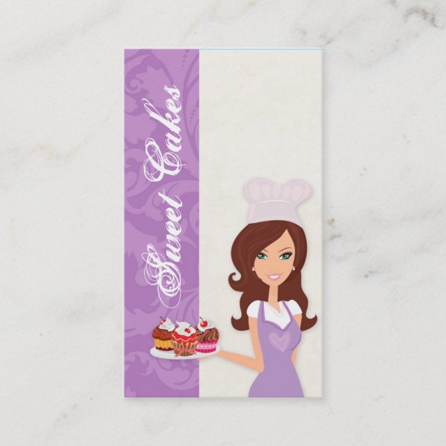 Brunette Baker Lila Brow Kopp Cakes Affärskort Visitkort (Framsida)