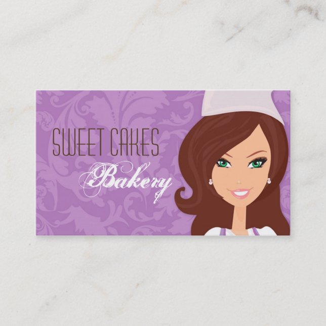 Brunette Baker Lila Brow Kopp Cakes Affärskort Visitkort (Framsida)
