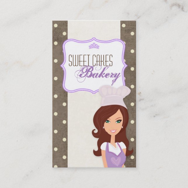 Brunette Baker Lila Brow Kopp Cakes Affärskort Visitkort (Framsida)