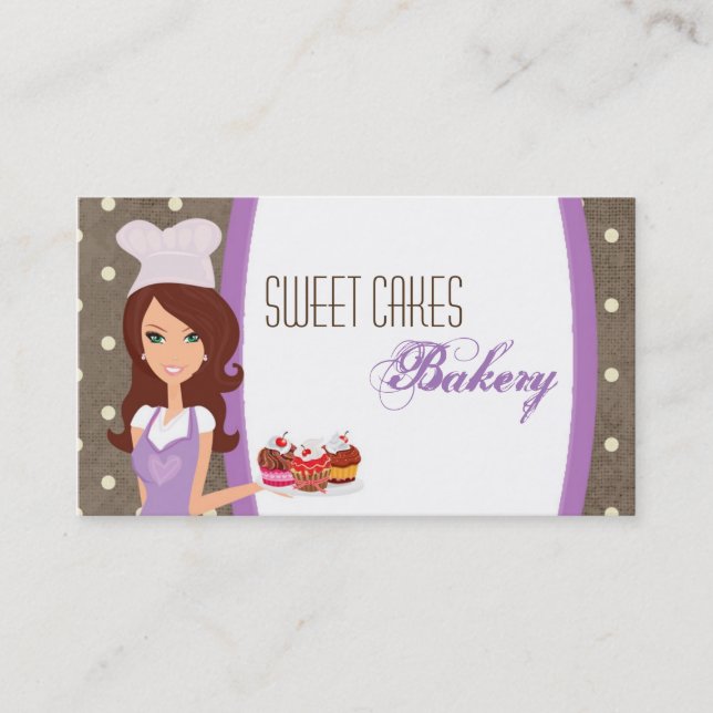 Brunette Baker Lila Brow Kopp Cakes Affärskort Visitkort (Framsida)