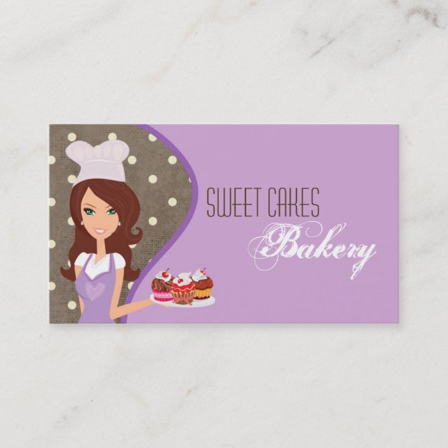 Brunette Baker Lila Brow Kopp Cakes Affärskort Visitkort (Framsida)